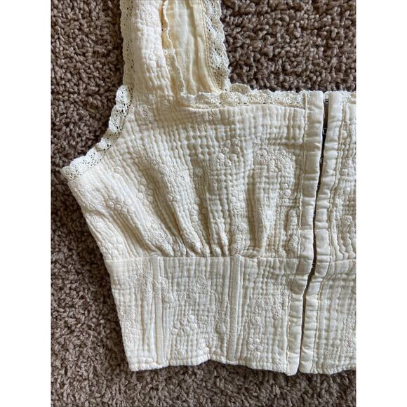 Forever 21 Butter Yellow Floral‎ Flower Lace Crop Top Festival Boho Shirt Small - Picture 3 of 10